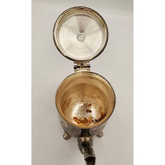 Vintage Gorham Silver Plate Footed Teapot Creamer With Hinged Lid, Ornate Handle - Picture 6 of 10